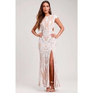 RYSE Emily White Nude Sequin Maxi Dress NEW Wedding Bride Party Cocktail M